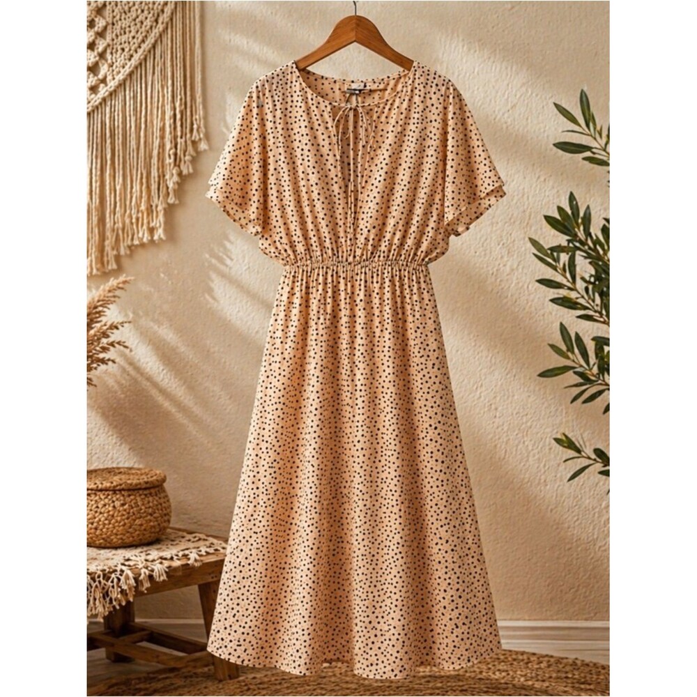 Hayden Los Angeles Beige Tan Black Nude
Polka Dot Boho Lined Maxi Dress Sz 1 XL